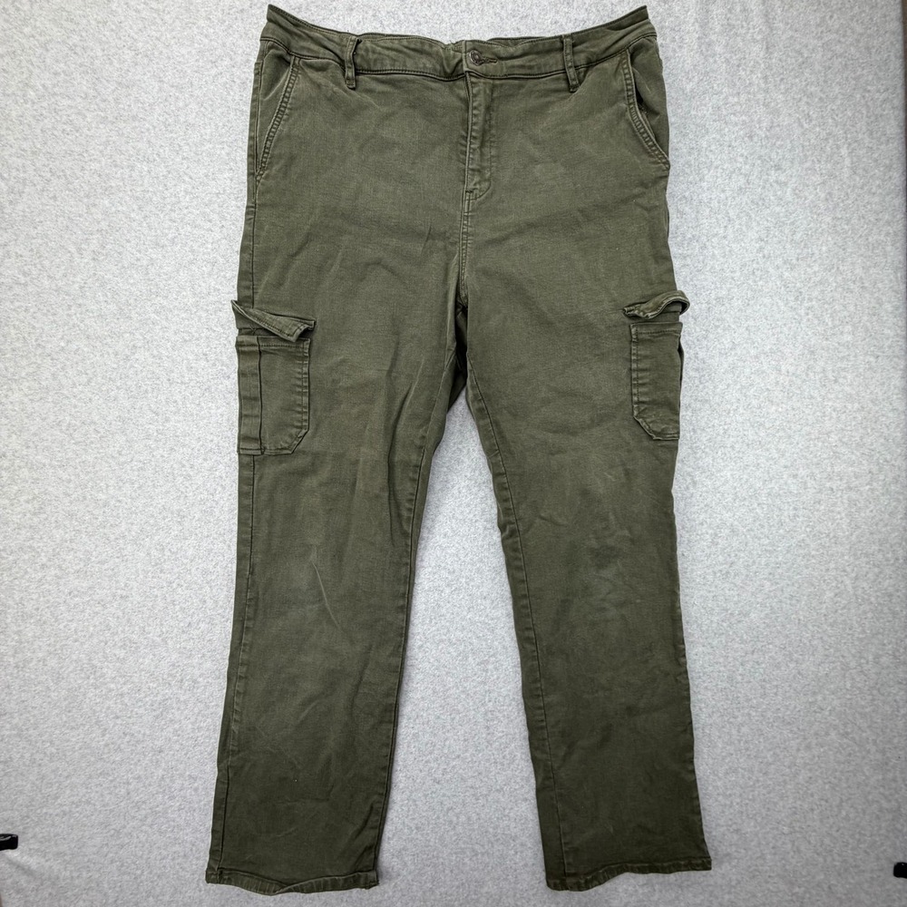 Well Worn Olive Green Cargo Pants Womens 16/36 Straight Leg Stretch Utility Pant